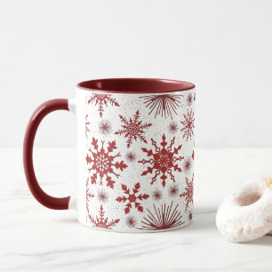 Red And White Snowflake Pattern Christmas Mug