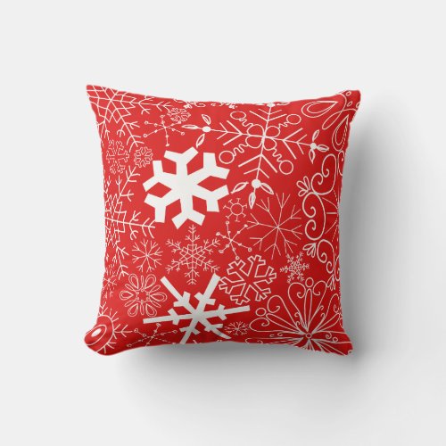 Red and White Snowflake Pattern Christmas Throw Pillow