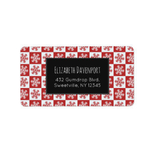 Red and White Snowflake Pattern Label