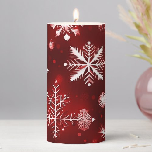 Red And White Snowflake Pattern Pillar Candle