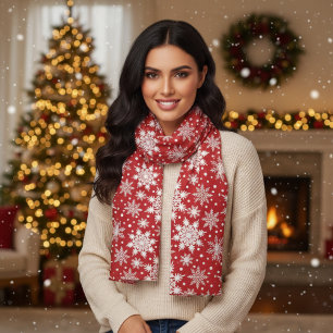 Red And White Snowflake Pattern Scarf