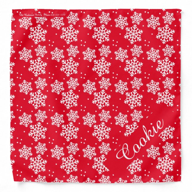 Red and White Snowflake Pattern Template Bandana (Front)
