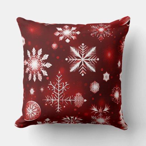 Red And White Snowflake Pattern Throw Pillow