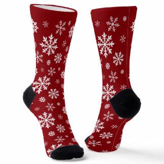 Red And White Snowflake Pattern Winter Design Socks