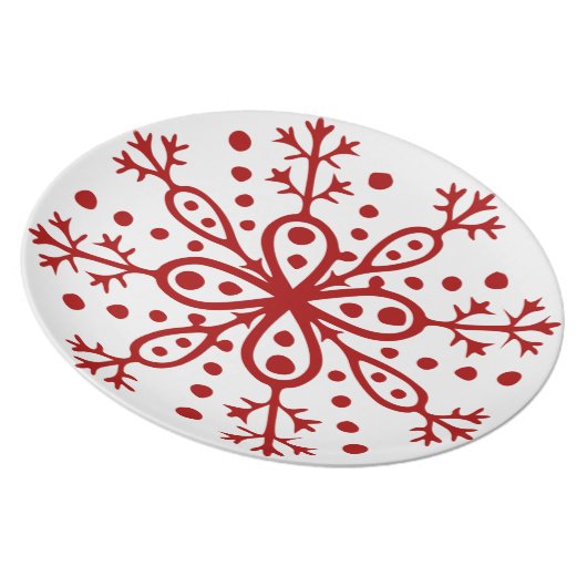 Red and White Snowflake Plate (Right Side)