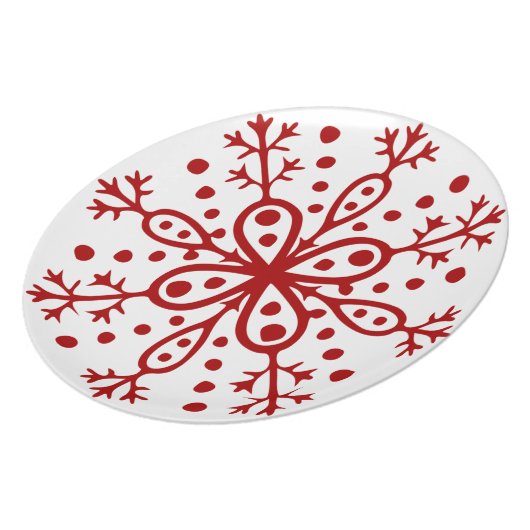 Red and White Snowflake Plate (Left Side)