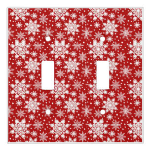 Red and White Snowflake Seamless Pattern Light Switch Cover