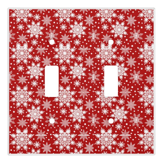 Red and White Snowflake Seamless Pattern Light Switch Cover (Front)