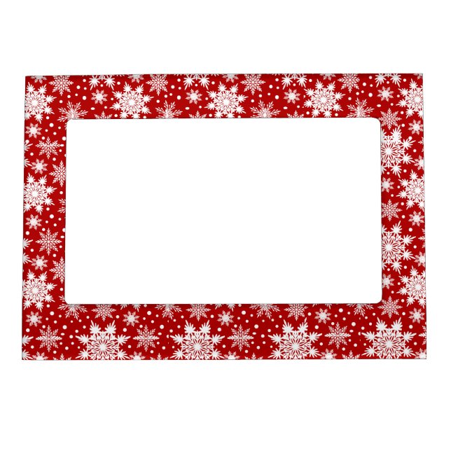 Red and White Snowflake Seamless Pattern  Magnetic Frame (Front)