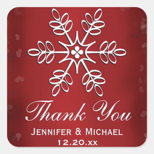 Red and White Snowflake Thank You Label (Front)