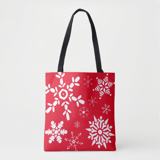 Red and White Snowflake Tote Bag (Front)