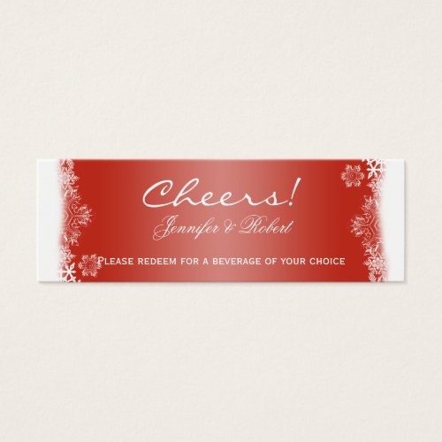 Red and White Snowflake Wedding Drink Tickets Business Card Template