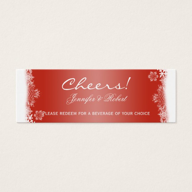 Red and White Snowflake Wedding Drink Tickets (Front)