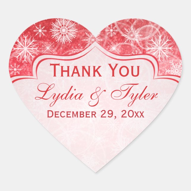 Red and White Snowflake Wedding Favor Sticker (Front)