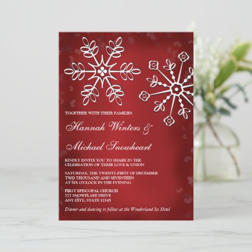 Red and White Snowflake Wedding Invitations | Zazzle