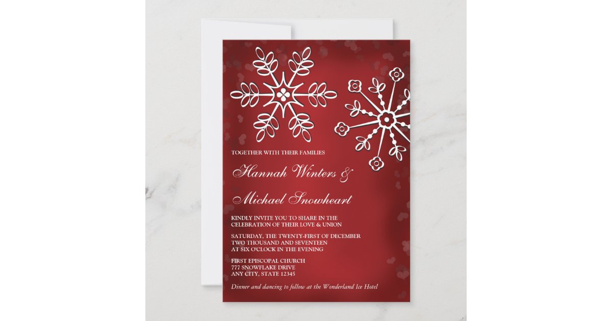 Red and White Snowflake Wedding Invitations | Zazzle