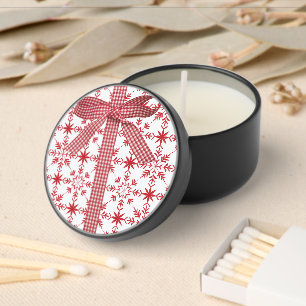 Red and White Snowflake With Big Red Checkered Bow Mini Candle Favors