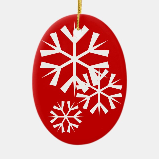 Red and White Snowflakes Ceramic Ornament (Front)