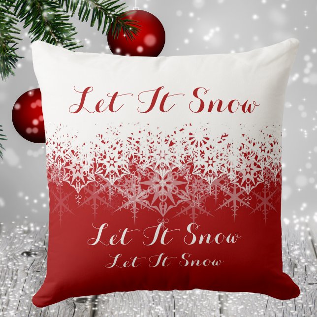 Red and White Snowflakes Christmas Throw Pillow (Red and White Snowflakes, Let It Snow, Throw Pillow)