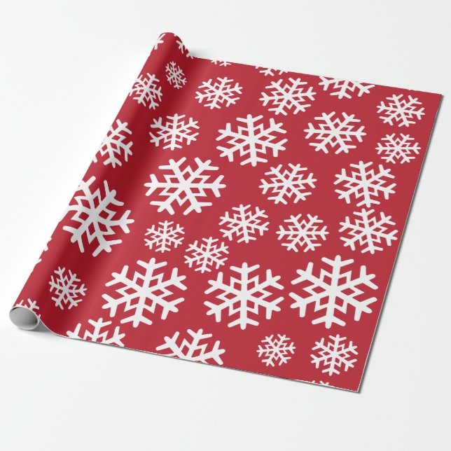 Red and White Snowflakes | Holiday | Christmas Wrapping Paper (Unrolled)