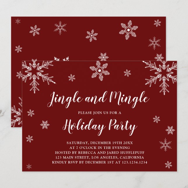 Red And White Snowflakes Jingle And Mingle Invitation (Front/Back)