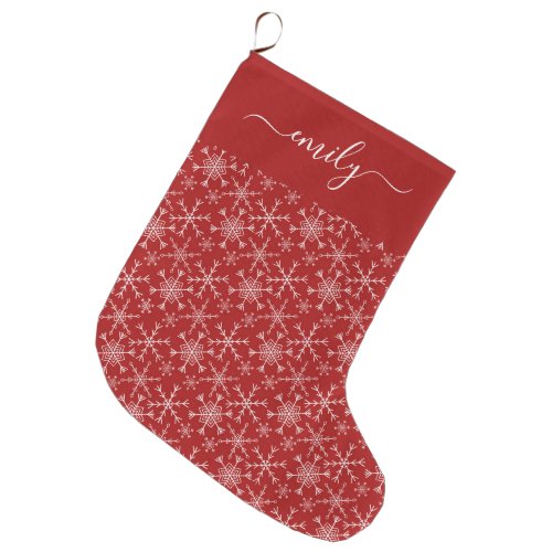 Red and White Snowflakes Personalized Large Christmas Stocking