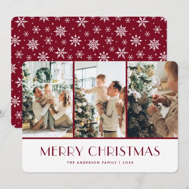 Red and White Snowflakes Photo Christmas Card (Front/Back)
