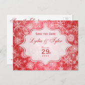 Red and White Snowflakes Save the Date Card (Front/Back)