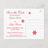 Red and White Snowflakes Save the Date Card (Back)