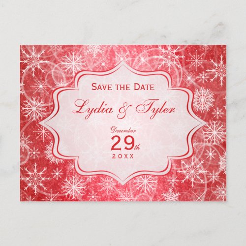 Red and White Snowflakes Save the Date Card