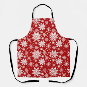 Red and White Snowflakes Seamless Pattern Holiday Apron