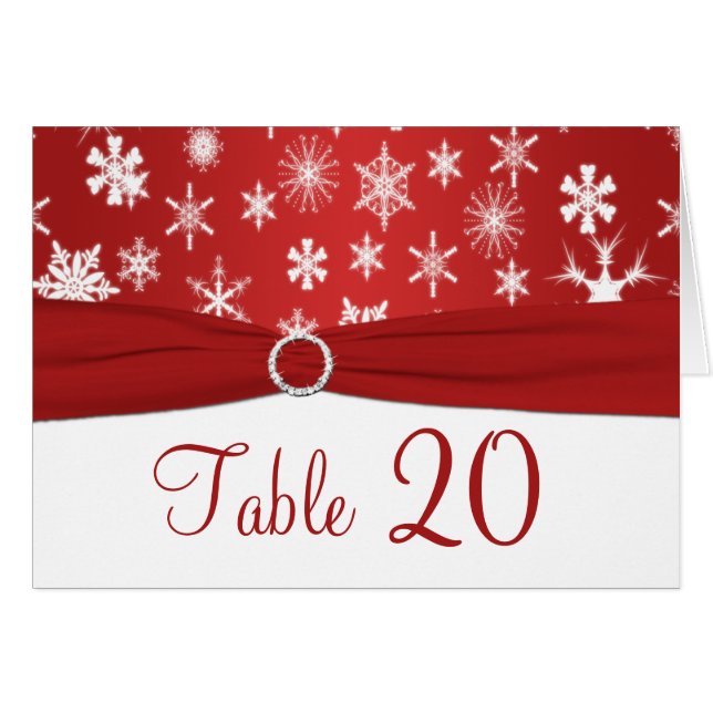 Red and White Snowflakes Table Number Card (Front Horizontal)