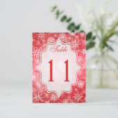 Red and White Snowflakes Table Number Card (Standing Front)