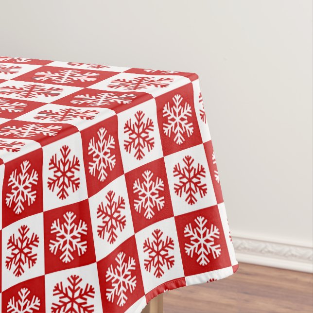 Red and White Snowflakes Tablecloth (In Situ)