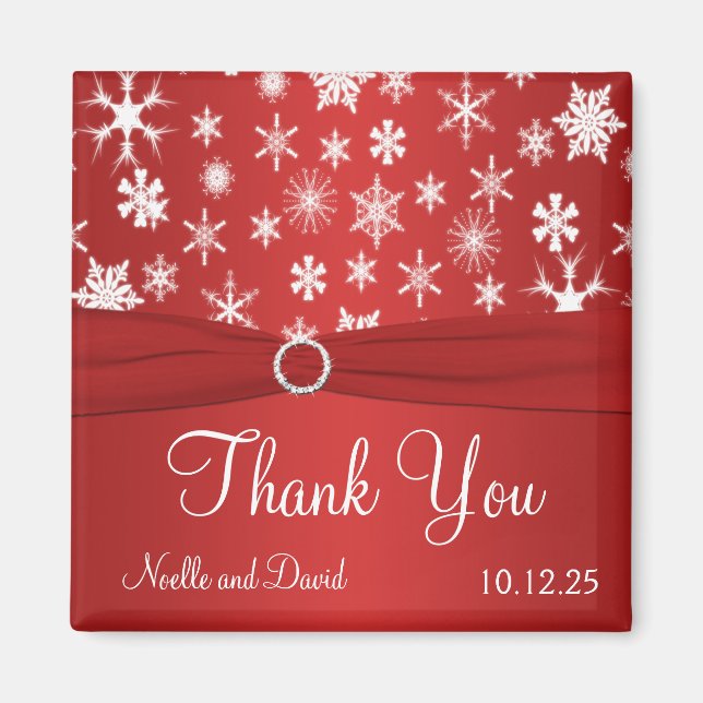 Red and White Snowflakes Thank You Magnet (Front)