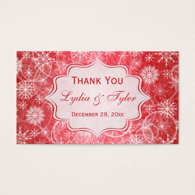 Red and White Snowflakes Wedding Favor Tag (Front)