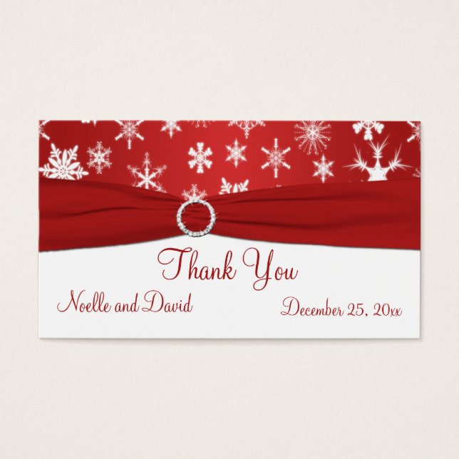 Red and White Snowflakes Wedding Favor Tag (Front)