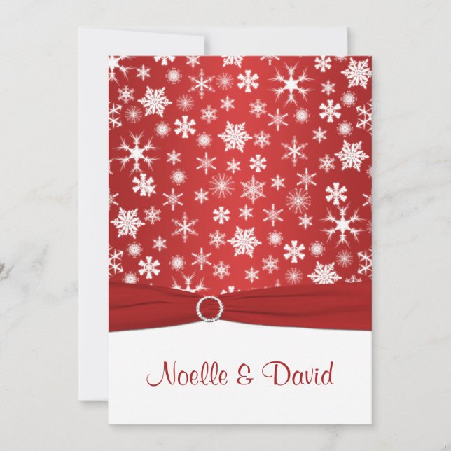 Red and White Snowflakes Wedding Invitation 2 (Front)