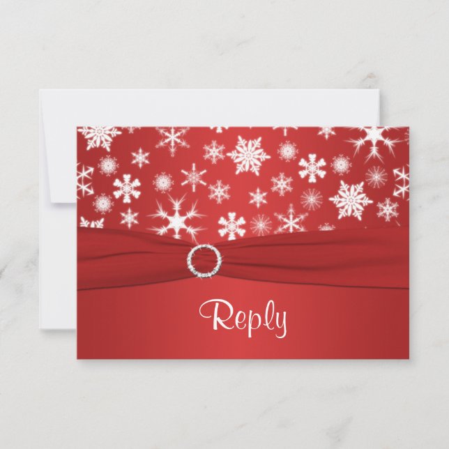 Red and White Snowflakes Wedding Reply Card 2 (Front)