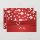 Red and White Snowflakes Wedding Reply Card 2 (Front/Back)