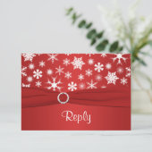 Red and White Snowflakes Wedding Reply Card 2 (Standing Front)