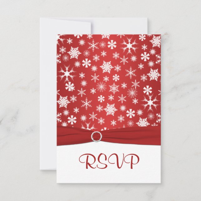 Red and White Snowflakes Wedding Reply Card 3 (Front)