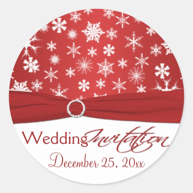 Red and White Snowflakes Wedding Sticker (Front)