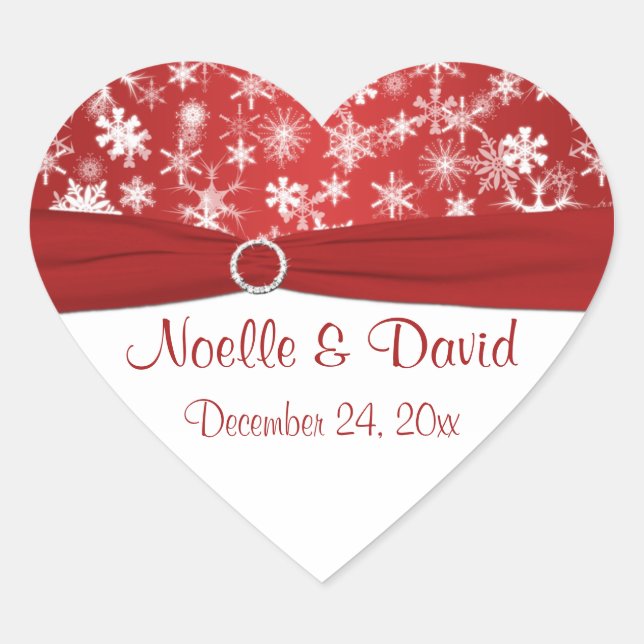 Red and White Snowflakes Wedding Sticker (Front)