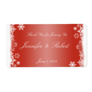Red and White Snowflakes Wedding Water Label