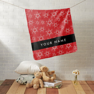 Red and White Snowflakes, Your name, Personalize Baby Blanket