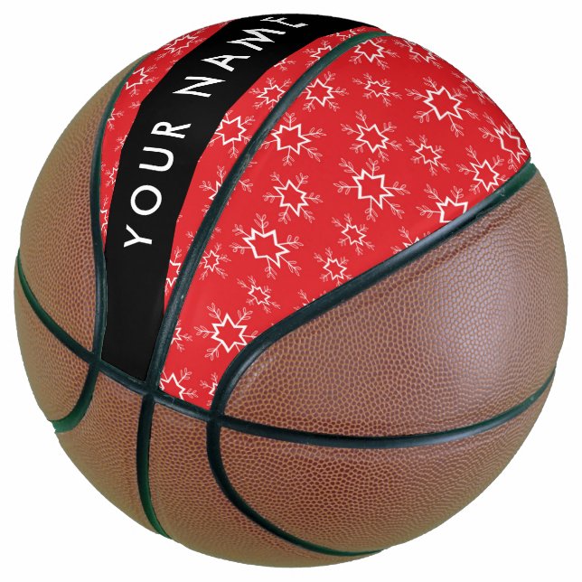 Red and White Snowflakes, Your name, Personalize Basketball (Angled)