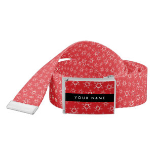Red and White Snowflakes, Your name, Personalize Belt
