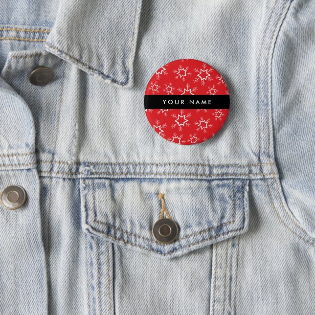 Red and White Snowflakes, Your name, Personalize Button (In Situ)