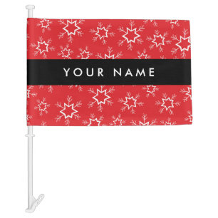Red and White Snowflakes, Your name, Personalize Car Flag